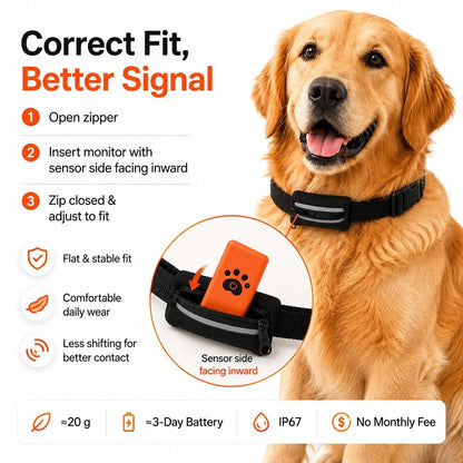 Smart Dog Health Monitoring Collar, Heart Rate, Respiratory & Activity Tracker with Wellness Insights, Waterproof Pet Collar with App(No Monthly fee)