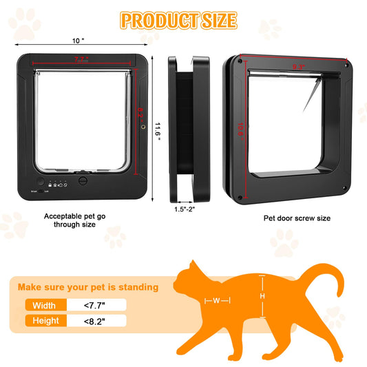 RFID Smart Cat Door with Remote Control & 4-Way Locking
