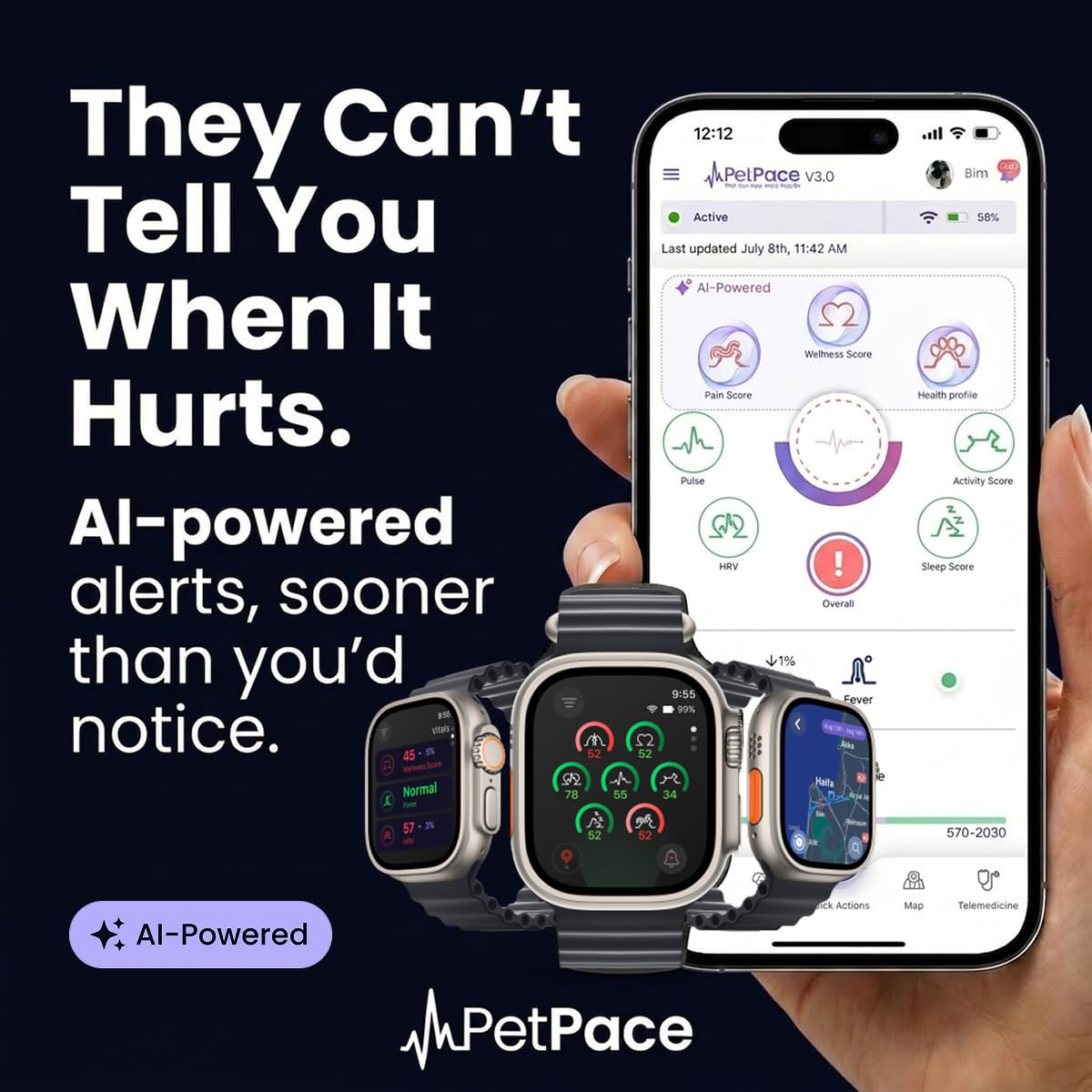 AI Dog Health Collar with Vital Signs, GPS & Vet Sharing