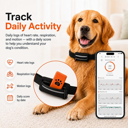 Smart Dog Health Monitoring Collar, Heart Rate, Respiratory & Activity Tracker with Wellness Insights, Waterproof Pet Collar with App(No Monthly fee)