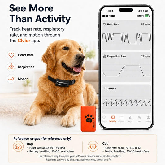 Smart Dog Health Monitoring Collar, Heart Rate, Respiratory & Activity Tracker with Wellness Insights, Waterproof Pet Collar with App(No Monthly fee)