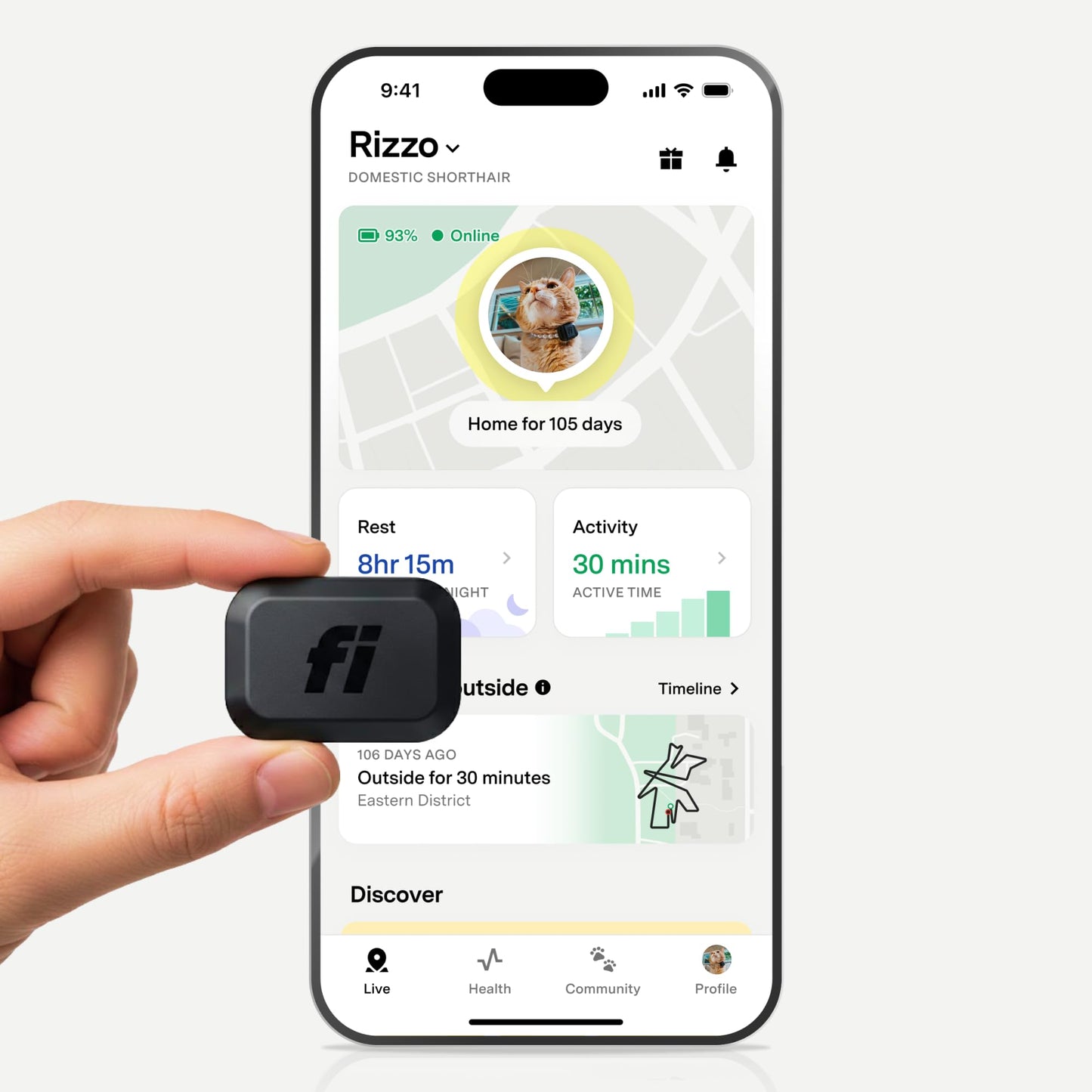 Fi Mini Smart GPS Tracker for Cats, Activity Tracking, Waterproof