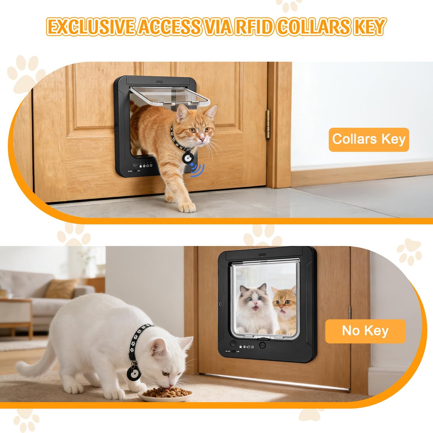 RFID Smart Cat Door with Remote Control & 4-Way Locking