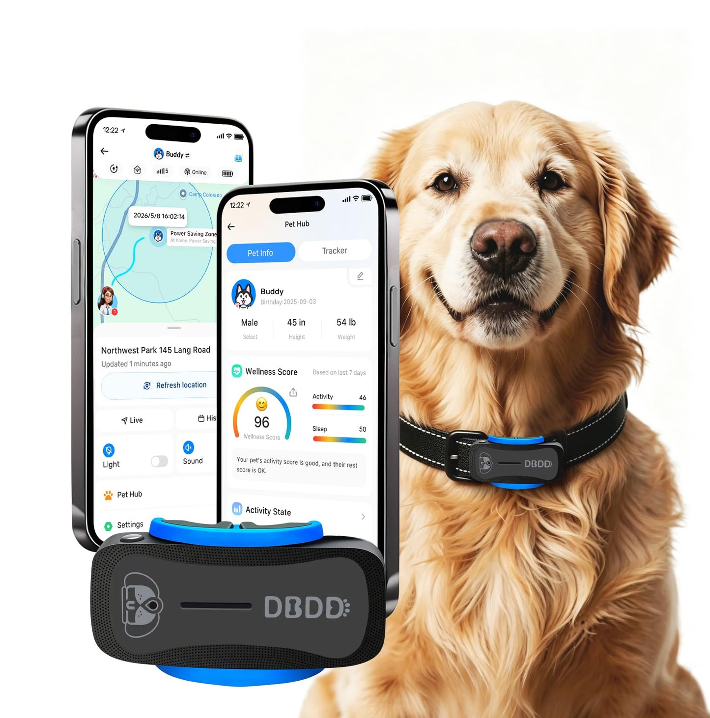 DBDD AI GPS Dog Tracker, Virtual Fence & AI Health Monitor, Waterproof