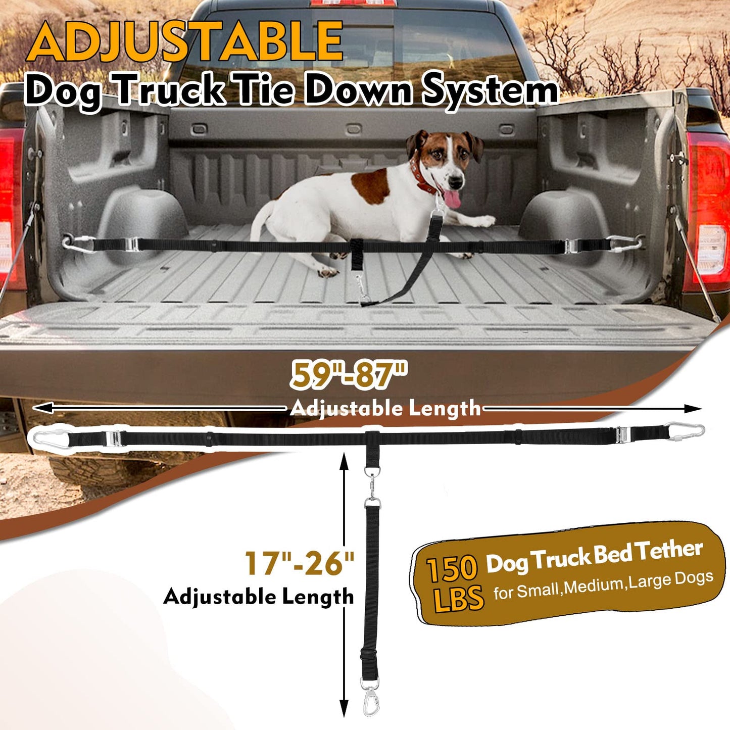 Snagle Paw Dog Leash for Truck Bed, Up to 150 lbs, 1 or 2 Dogs