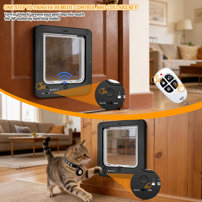 RFID Smart Cat Door with Remote Control & 4-Way Locking