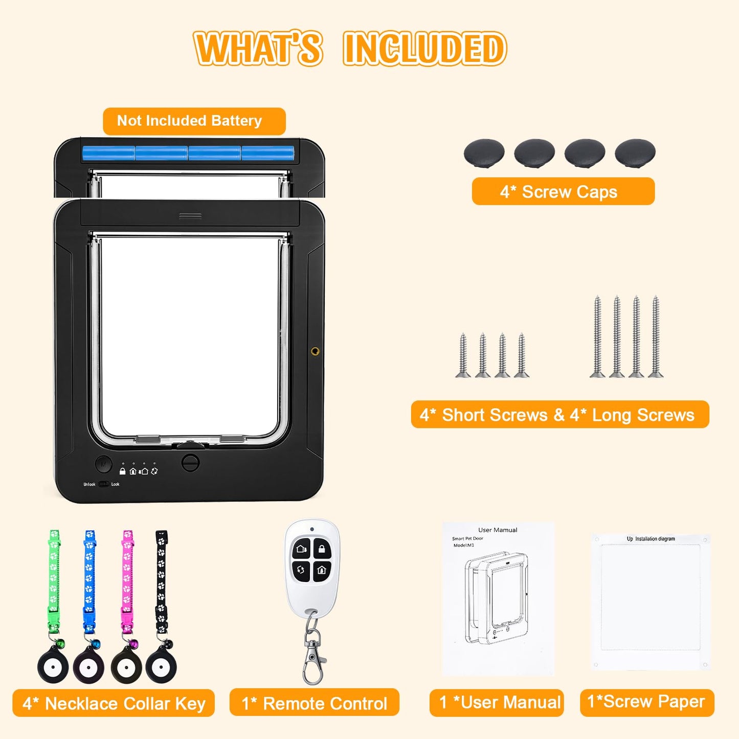 RFID Smart Cat Door with Remote Control & 4-Way Locking