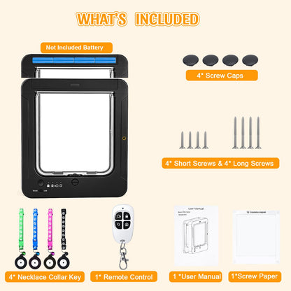 RFID Smart Cat Door with Remote Control & 4-Way Locking