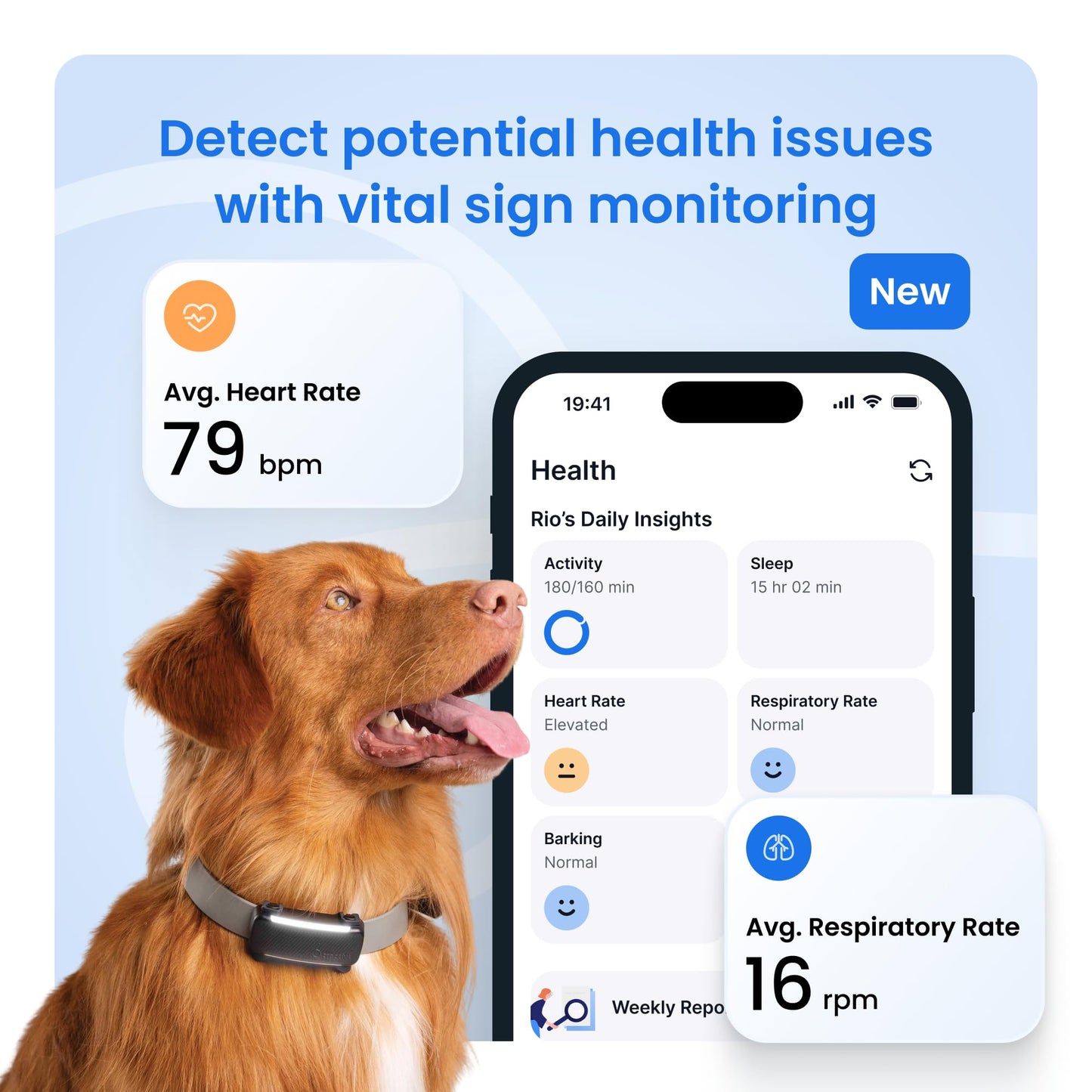 Tractive Smart Dog GPS Tracker | Live Pet Tracker with Virtual Fence | Vital Signs Monitoring of Heart & Respiratory Rate | Bark Monitoring | Dog Collar Attachment