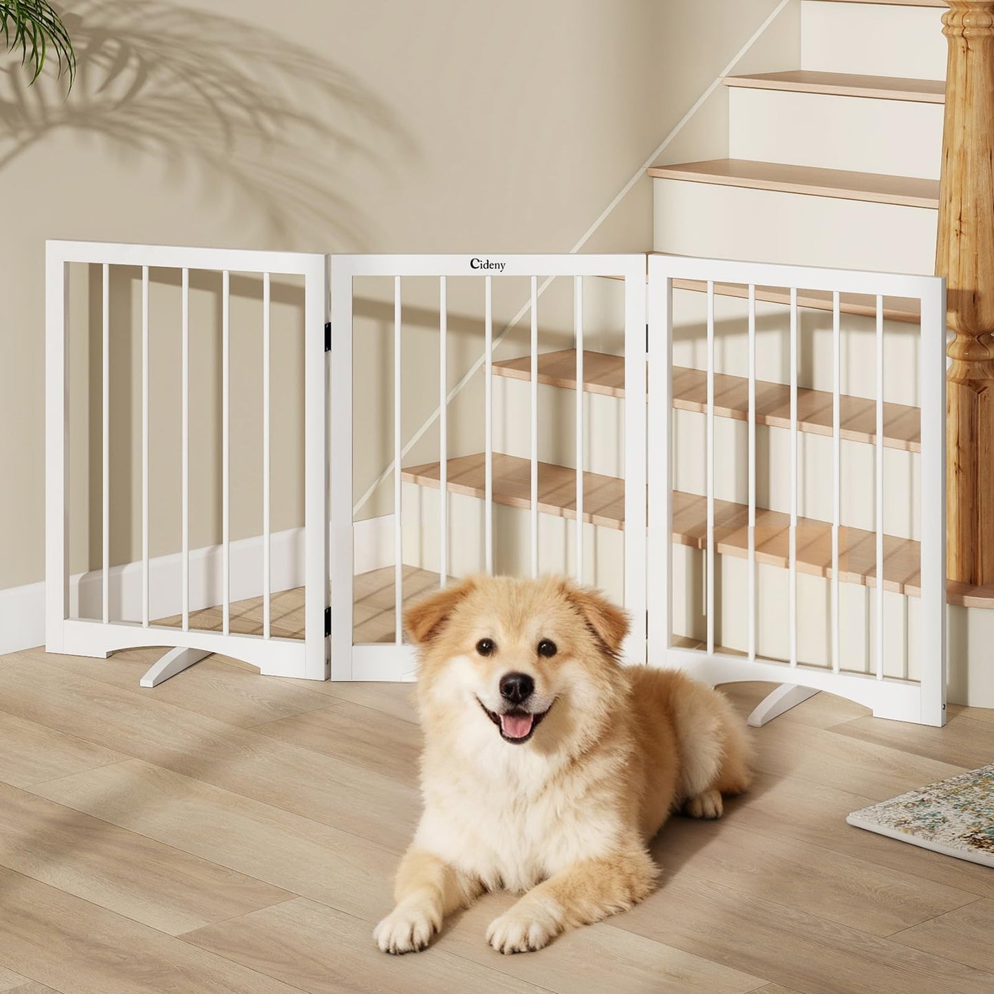 Freestanding Foldable Pet Gate with Stability Support Feet