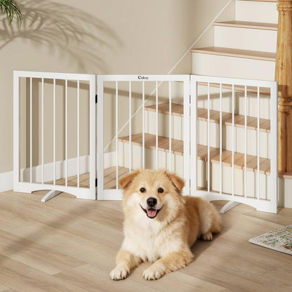 Freestanding Foldable Pet Gate with Stability Support Feet