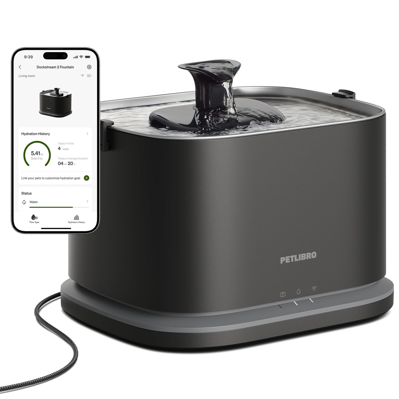 3L Smart Pet Water Fountain with Stainless Steel Tray & WiFi