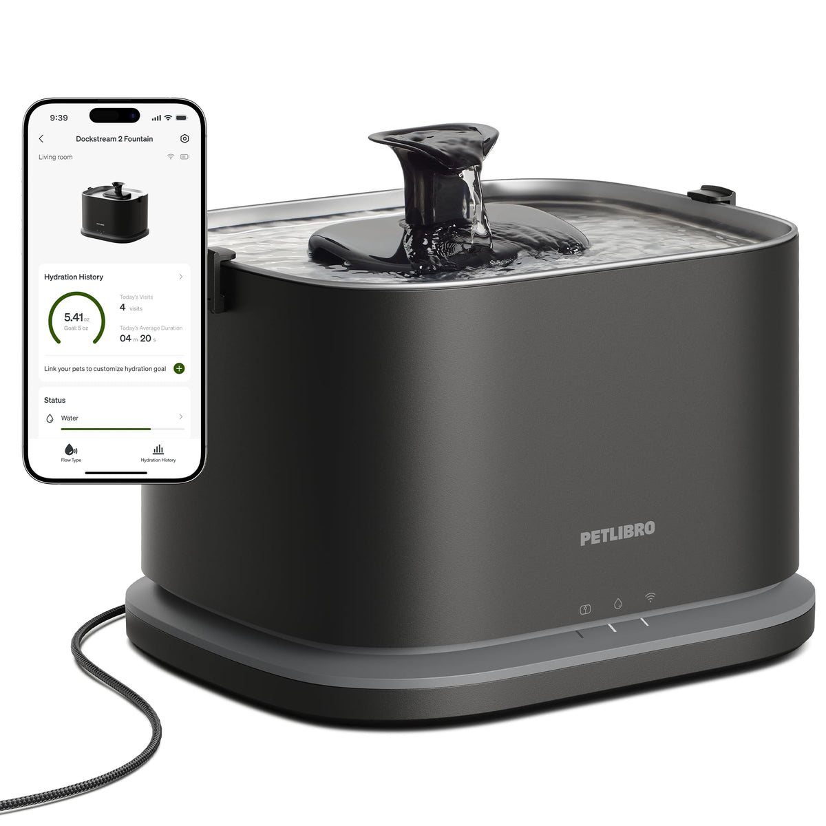 3L Smart Pet Water Fountain with Stainless Steel Tray & WiFi