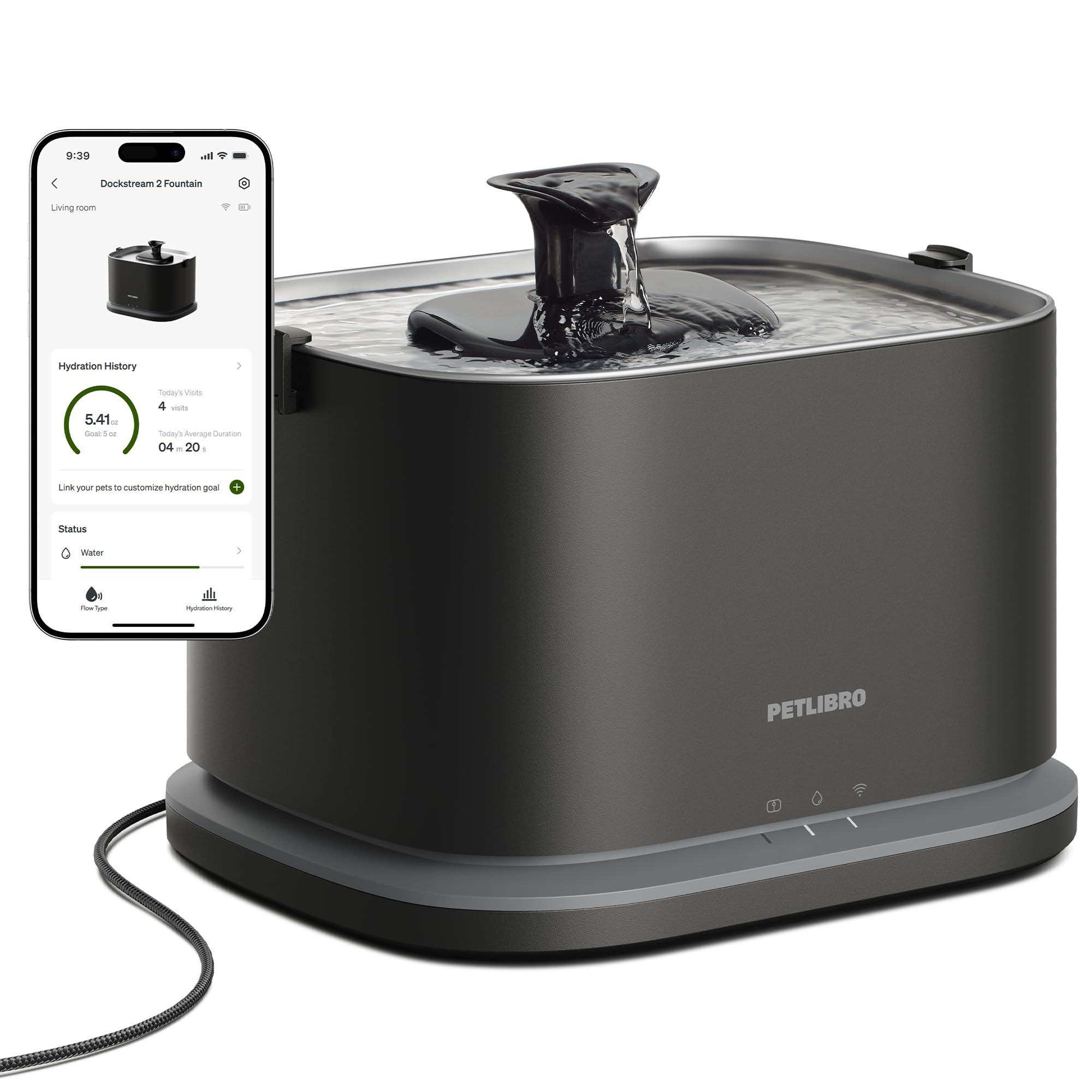 3L Smart Pet Water Fountain with Stainless Steel Tray & WiFi