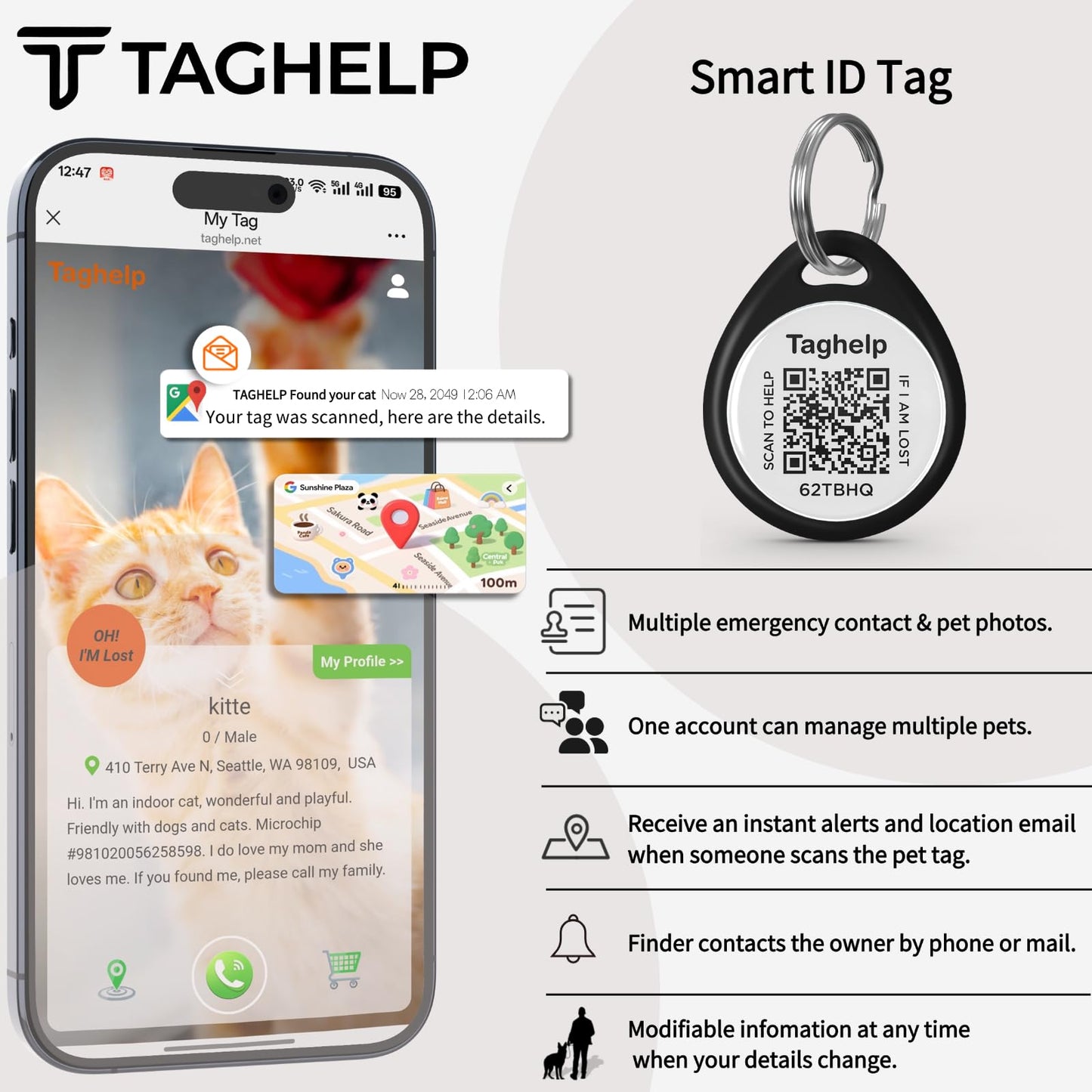 QR Code Pet ID Tag with Scan Alerts & Digital Profile
