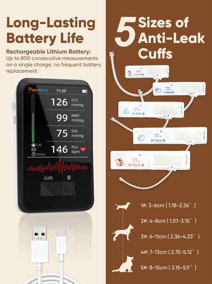 Veterinary Blood Pressure Monitor with 5 Cuffs & Data Memory