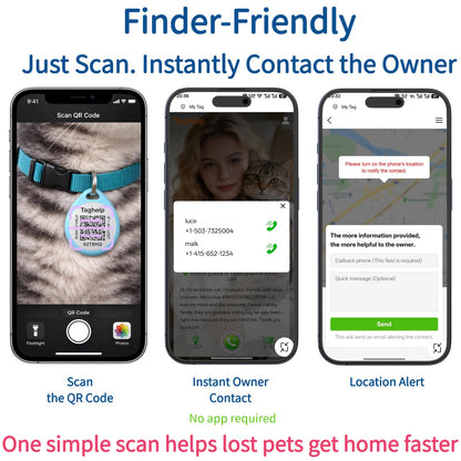 QR Code Pet ID Tag with Scan Alerts & Digital Profile