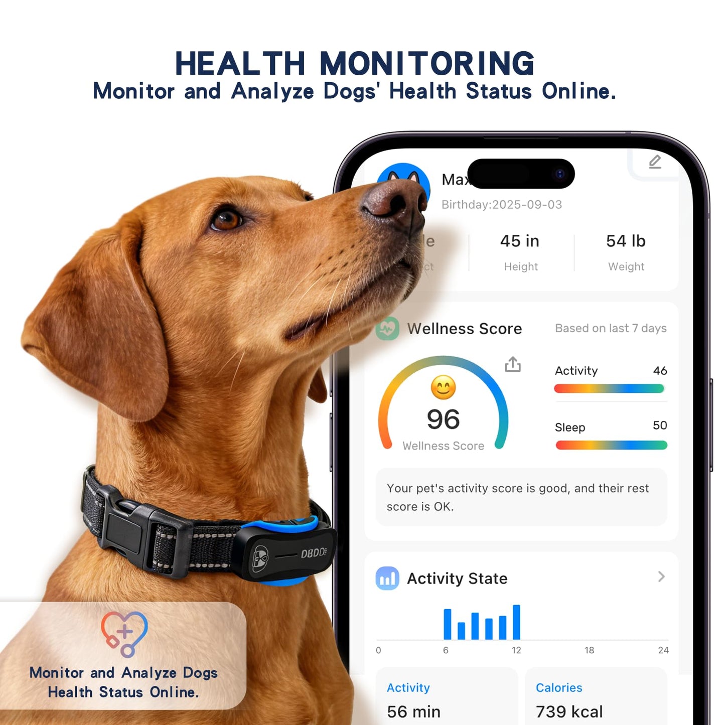 DBDD AI GPS Dog Tracker, Virtual Fence & AI Health Monitor, Waterproof