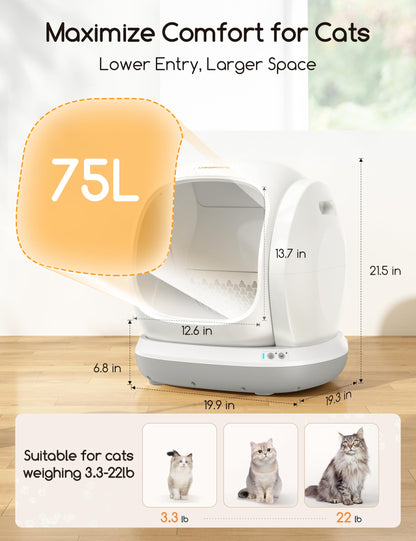 75L Smart Self-Cleaning Litter Box with App & Odor Control