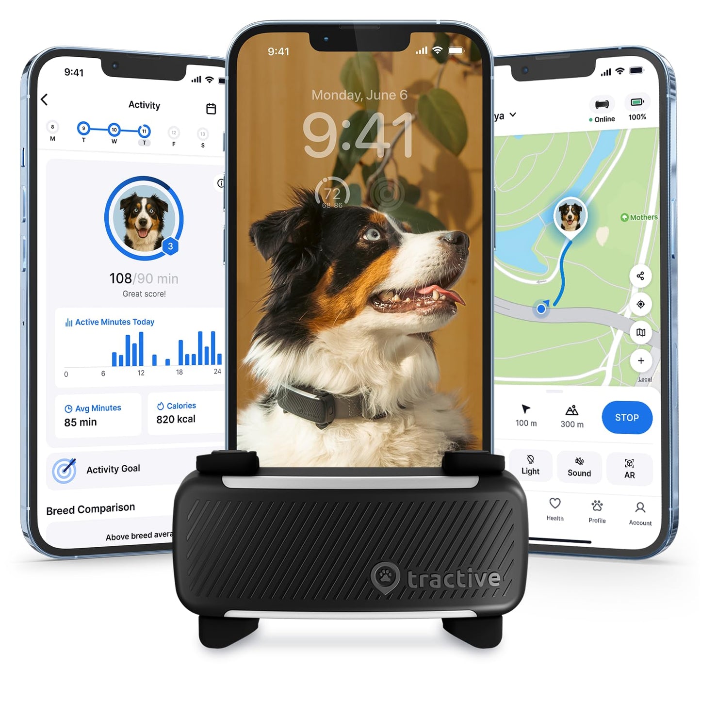 Tractive Smart Dog GPS Tracker | Live Pet Tracker with Virtual Fence | Vital Signs Monitoring of Heart & Respiratory Rate | Bark Monitoring | Dog Collar Attachment