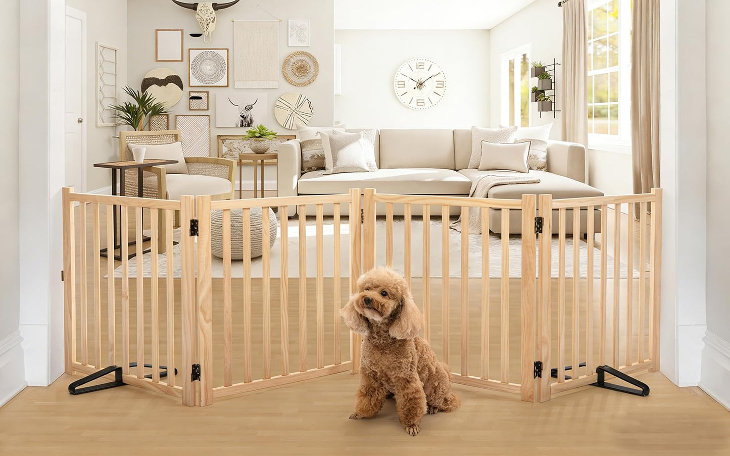 Wooden Freestanding Pet Gate for Doorways & Stairs
