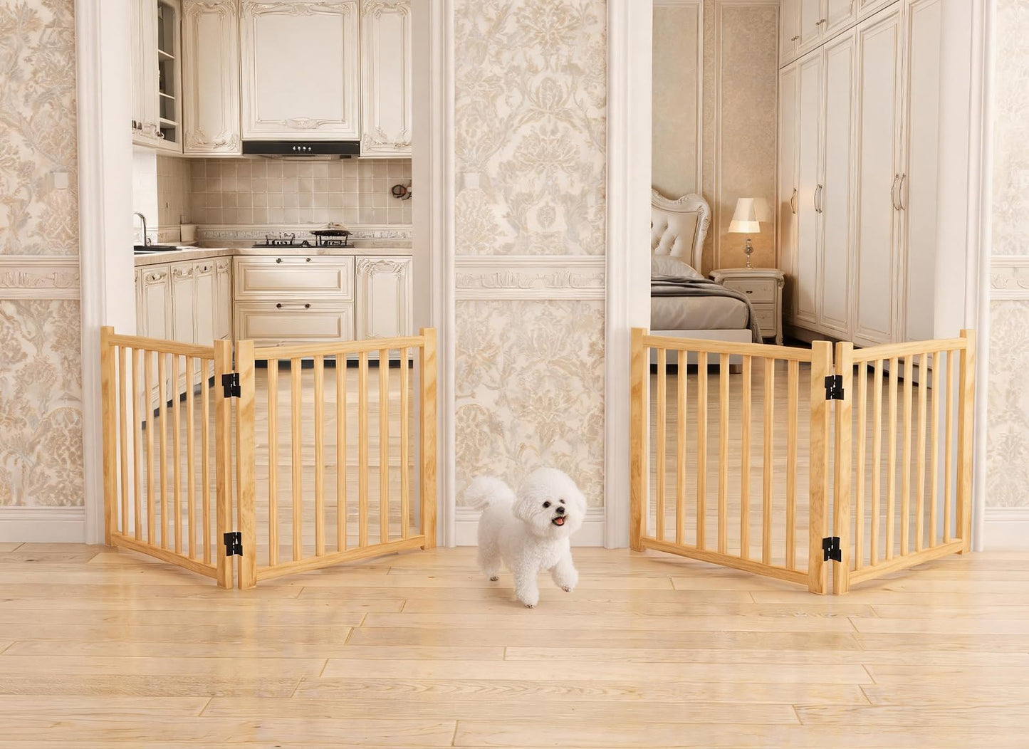 Wooden Freestanding Pet Gate for Doorways & Stairs