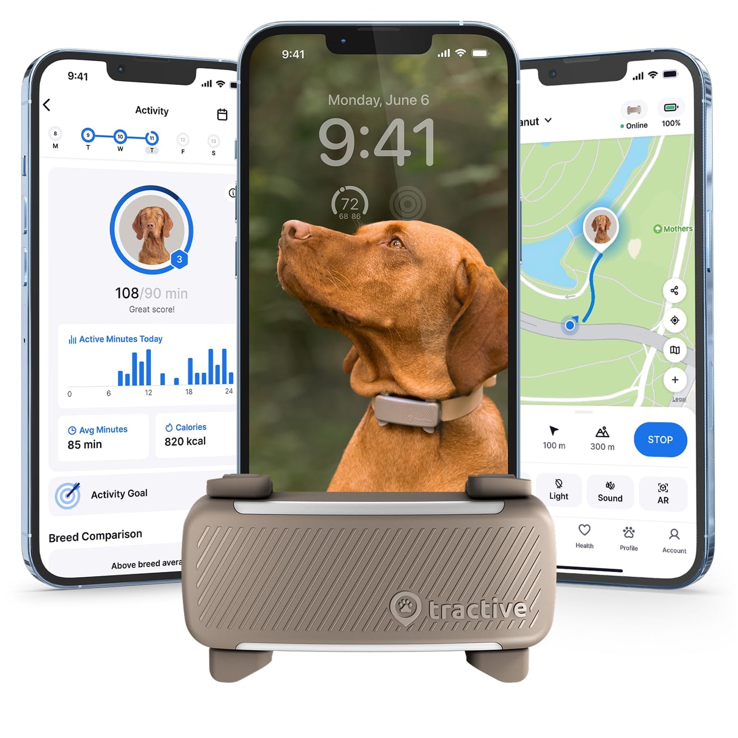 Tractive Smart Dog GPS Tracker | Live Pet Tracker with Virtual Fence | Vital Signs Monitoring of Heart & Respiratory Rate | Bark Monitoring | Dog Collar Attachment