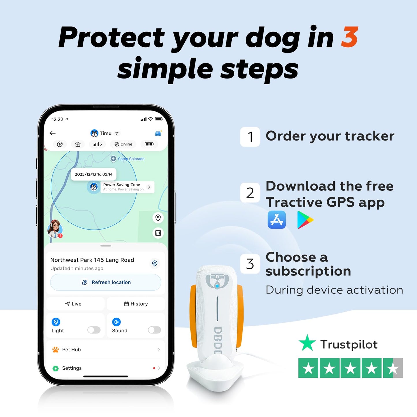AI Dog GPS Tracker with Virtual Fence & Health Monitoring
