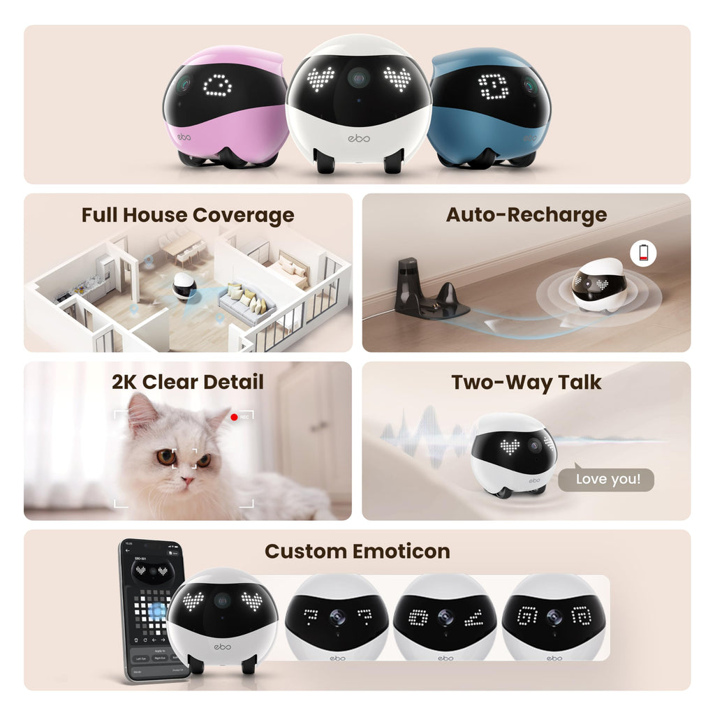 2K Smart Pet Camera Robot with Two-Way Talk & Night Vision