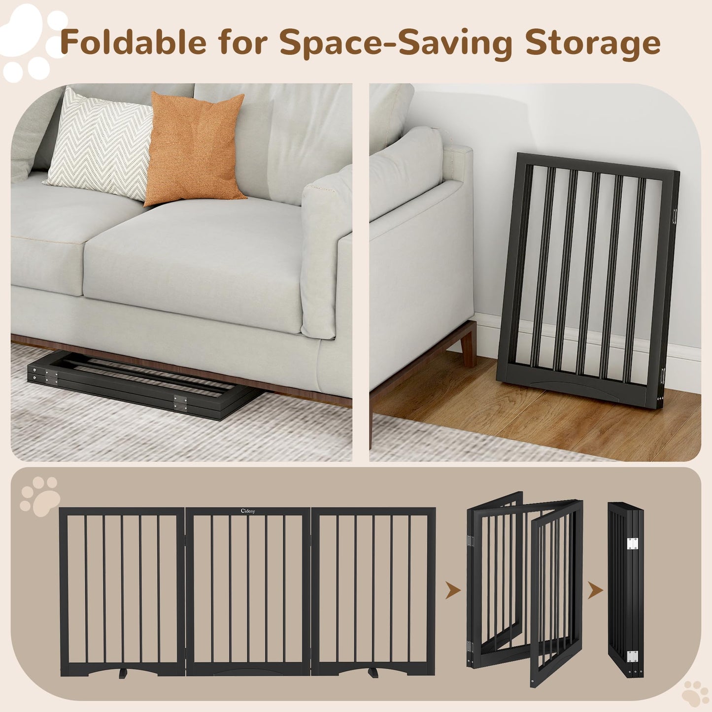 Freestanding Foldable Pet Gate with Stability Support Feet
