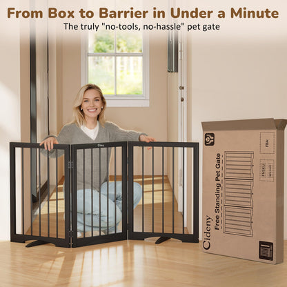 Freestanding Foldable Pet Gate with Stability Support Feet