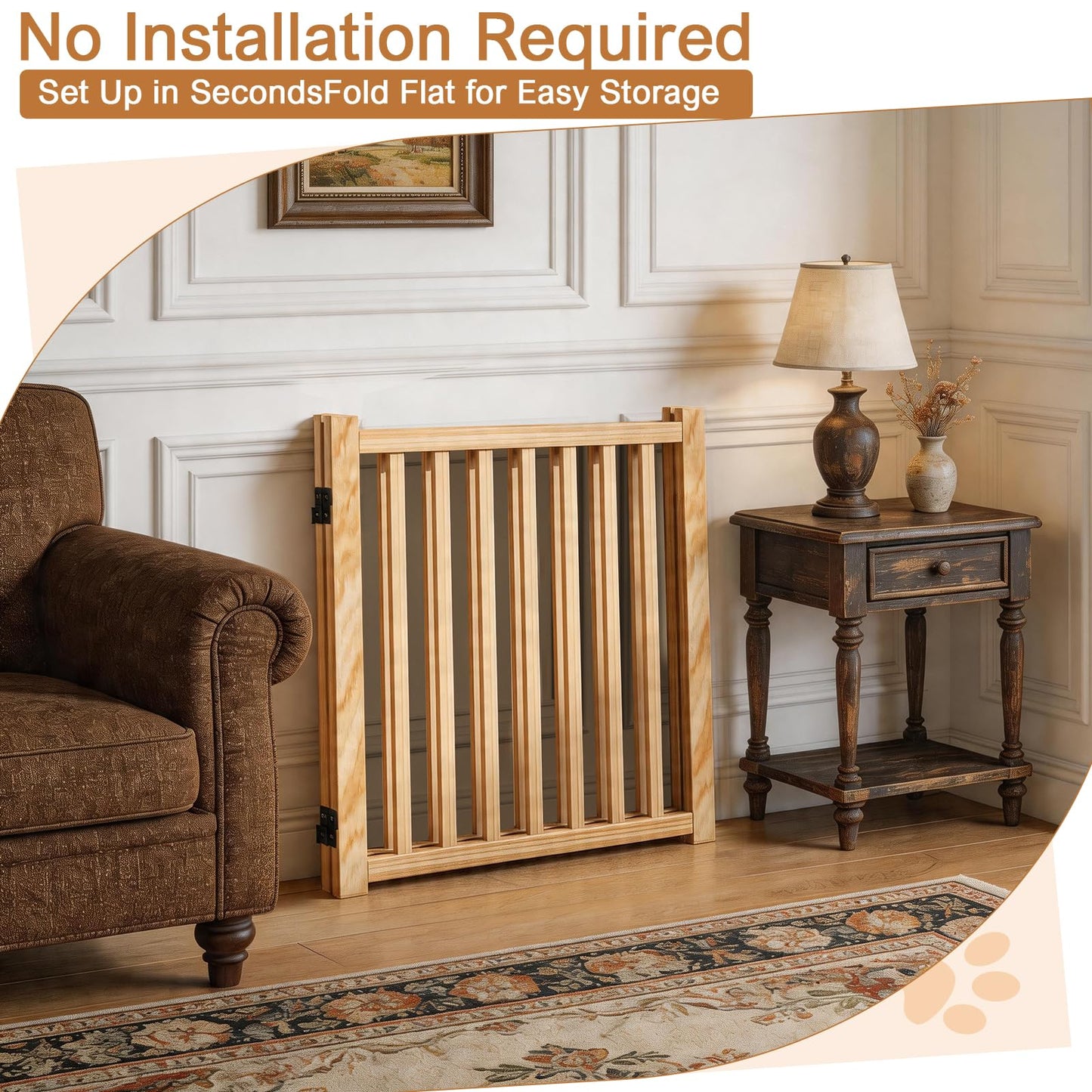 Wooden Freestanding Pet Gate for Doorways & Stairs