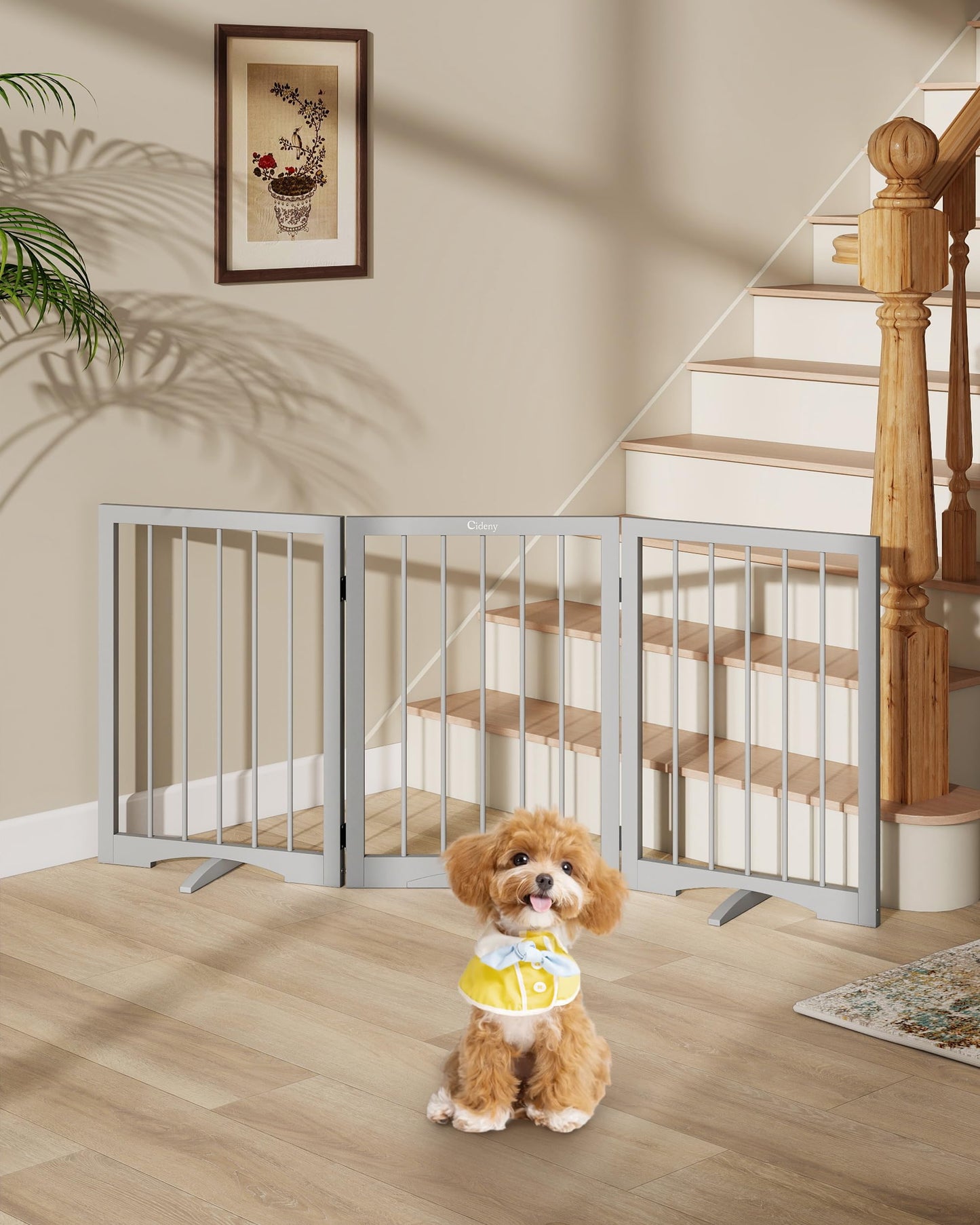 Freestanding Foldable Pet Gate with Stability Support Feet