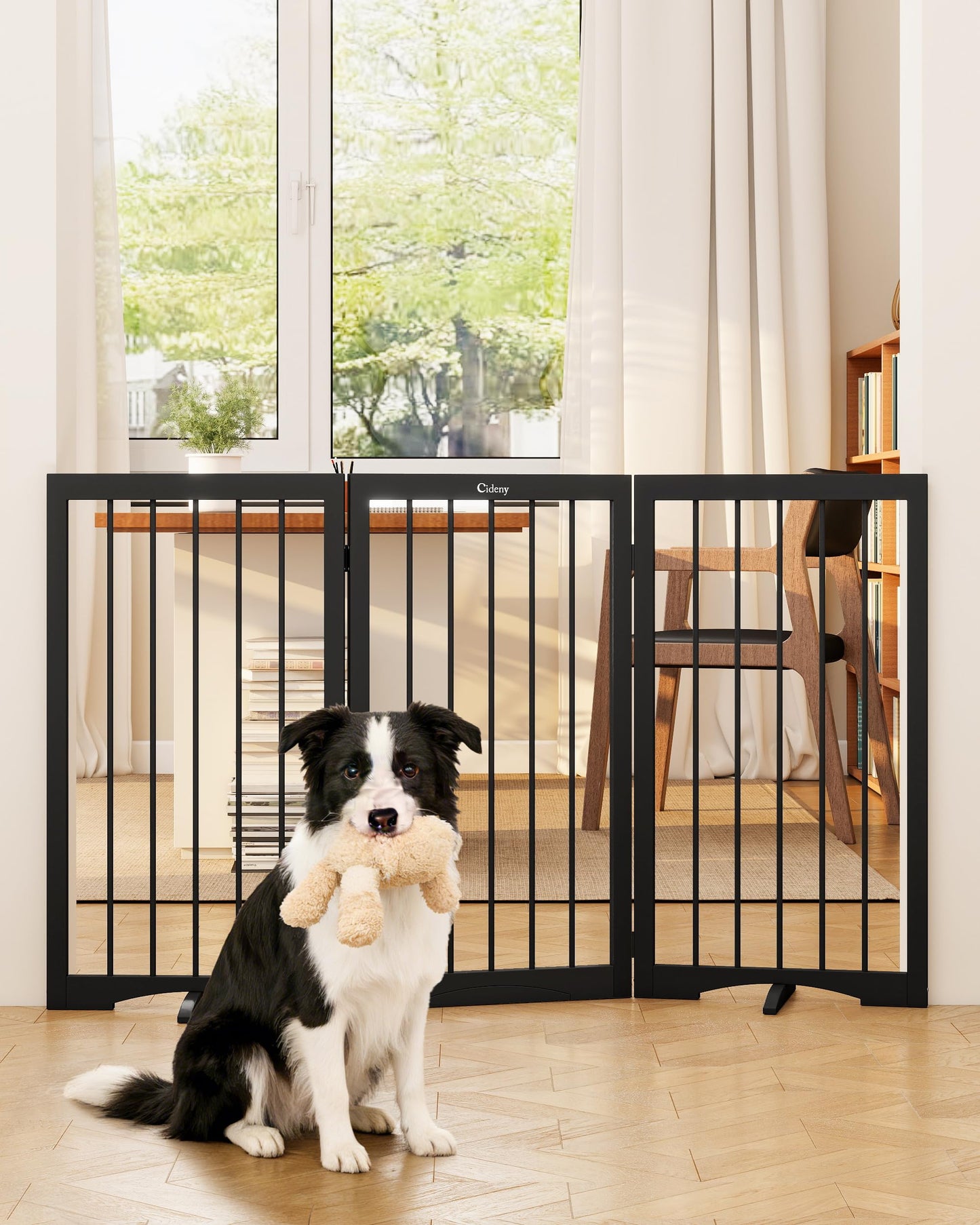 Freestanding Foldable Pet Gate with Stability Support Feet