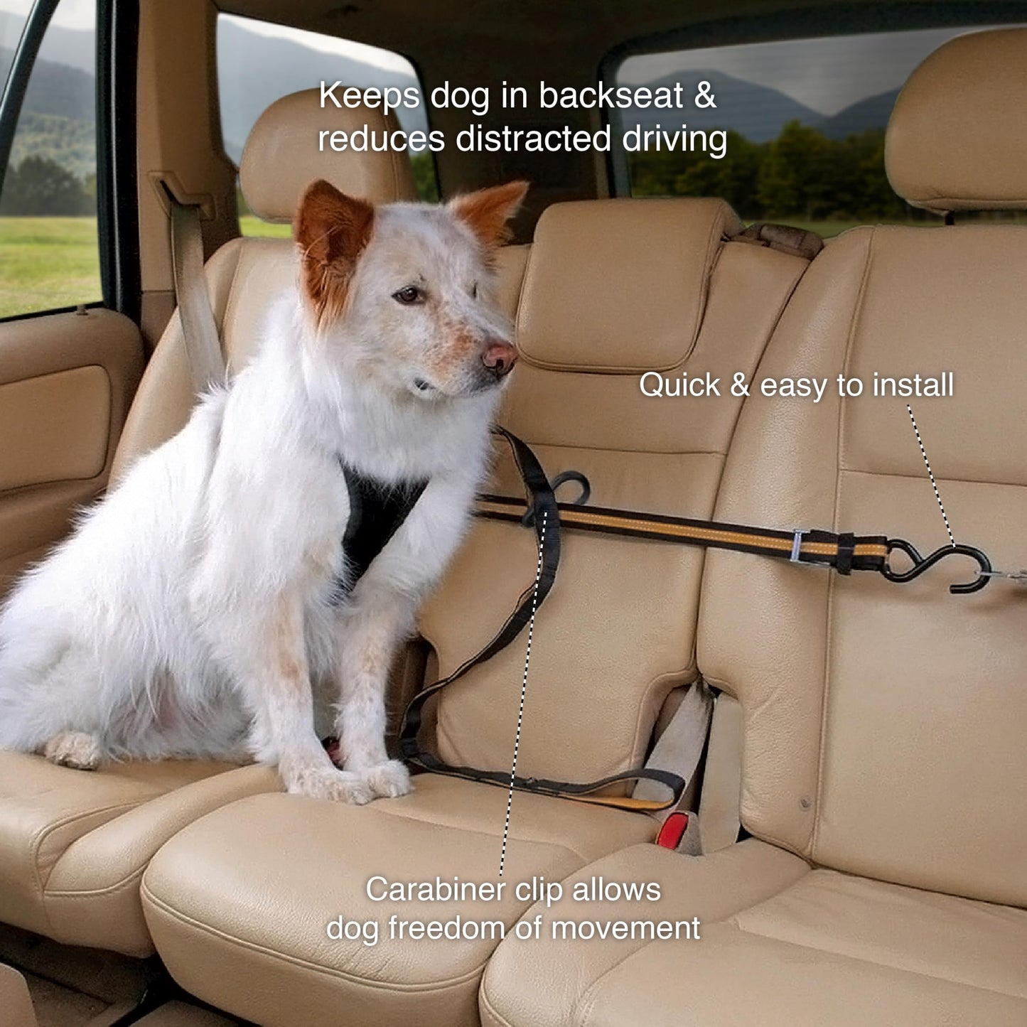 Kurgo Auto Zip Line, Backseat Zipline Harness Tether for Car Travel