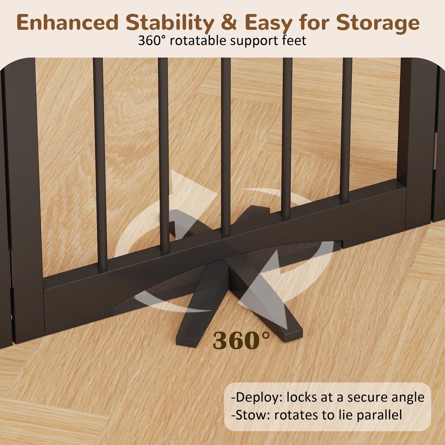 Freestanding Foldable Pet Gate with Stability Support Feet