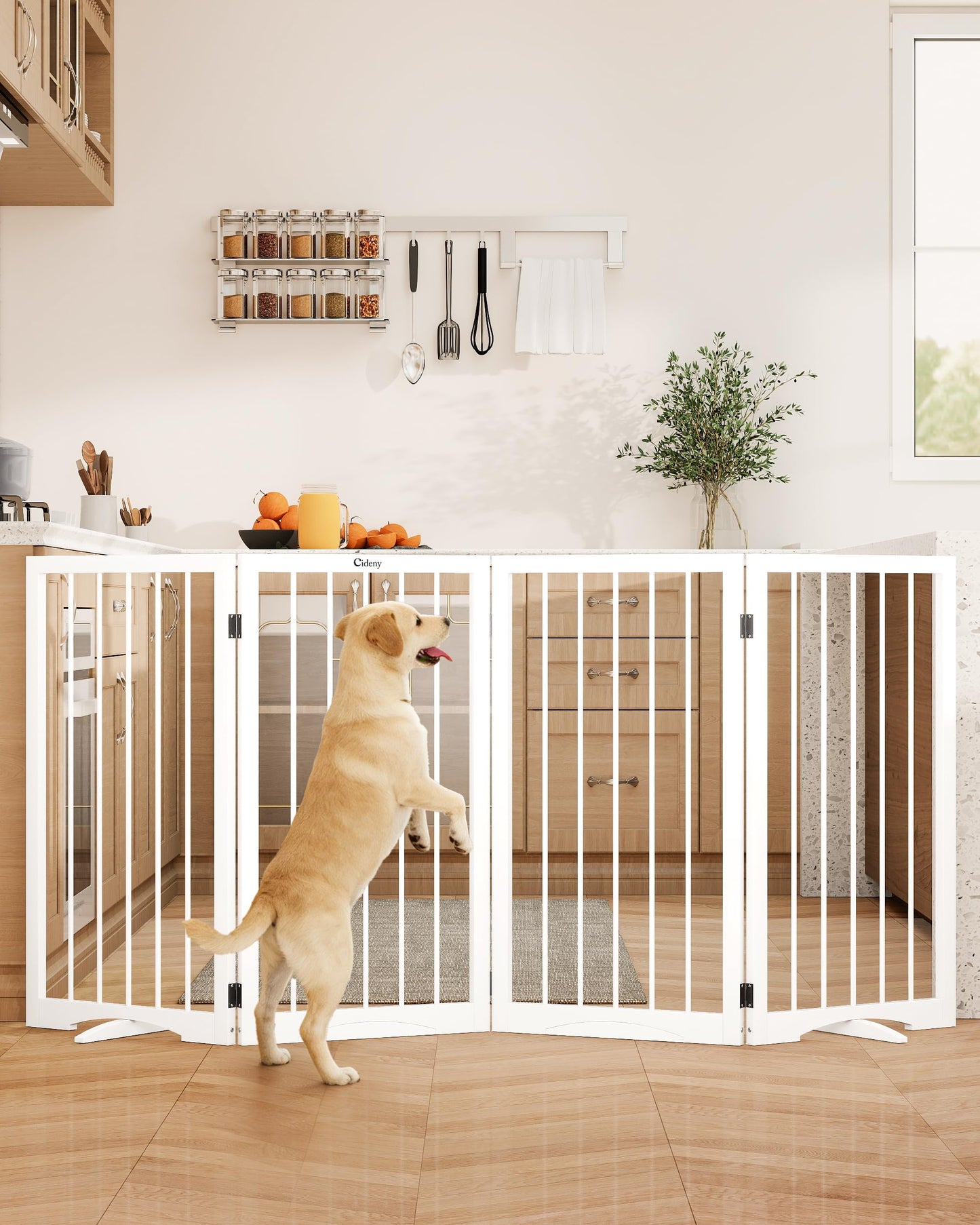 Freestanding Foldable Pet Gate with Stability Support Feet
