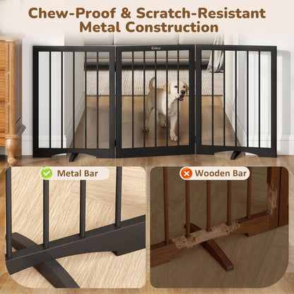 Freestanding Foldable Pet Gate with Stability Support Feet
