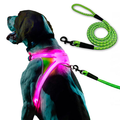 Rechargeable LED Reflective Dog Harness with Multicolor Lights