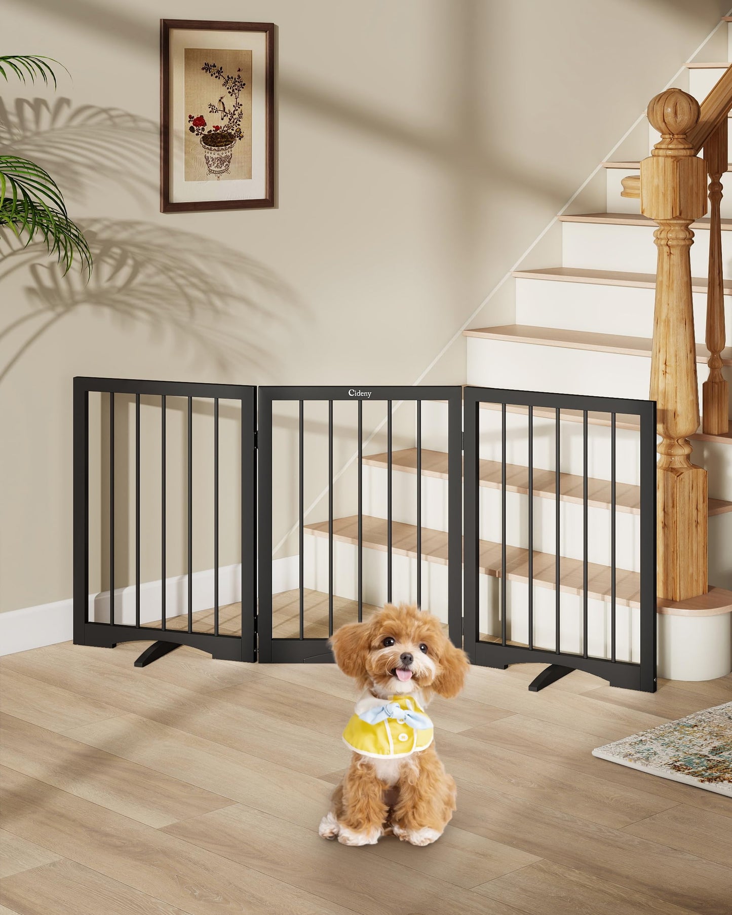 Freestanding Foldable Pet Gate with Stability Support Feet