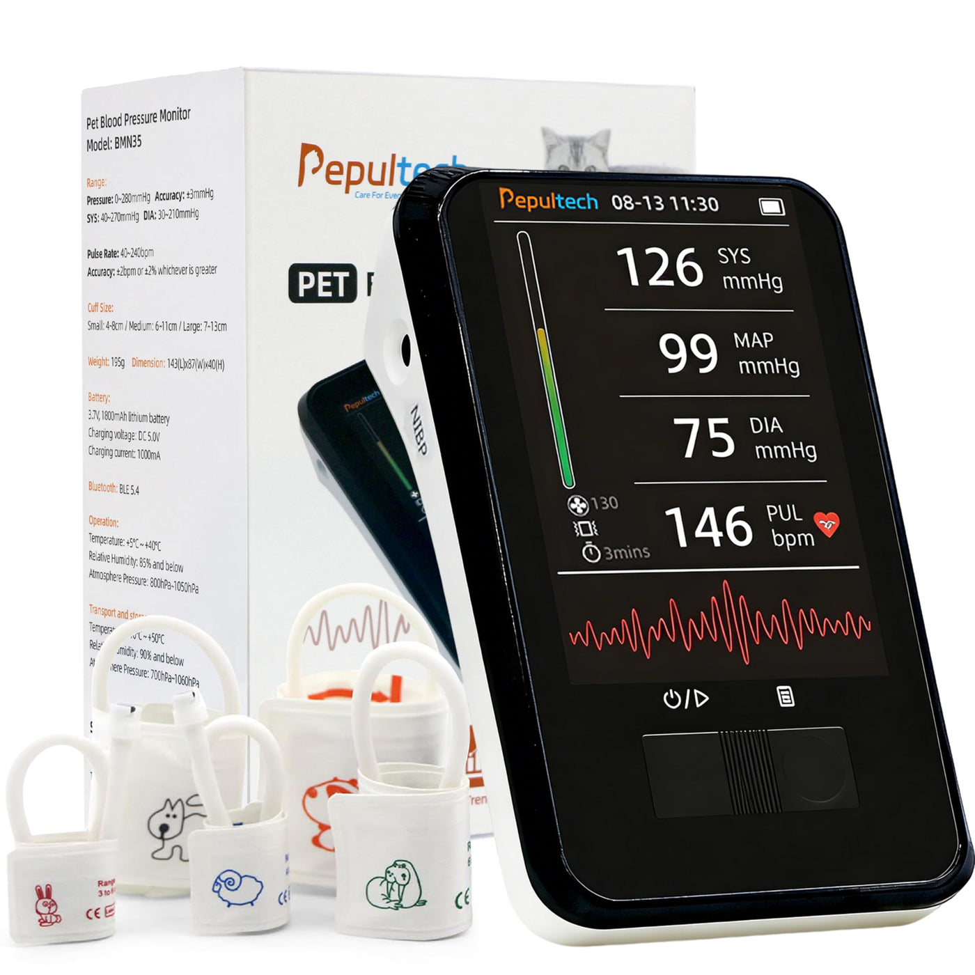 Veterinary Blood Pressure Monitor with 5 Cuffs & Data Memory