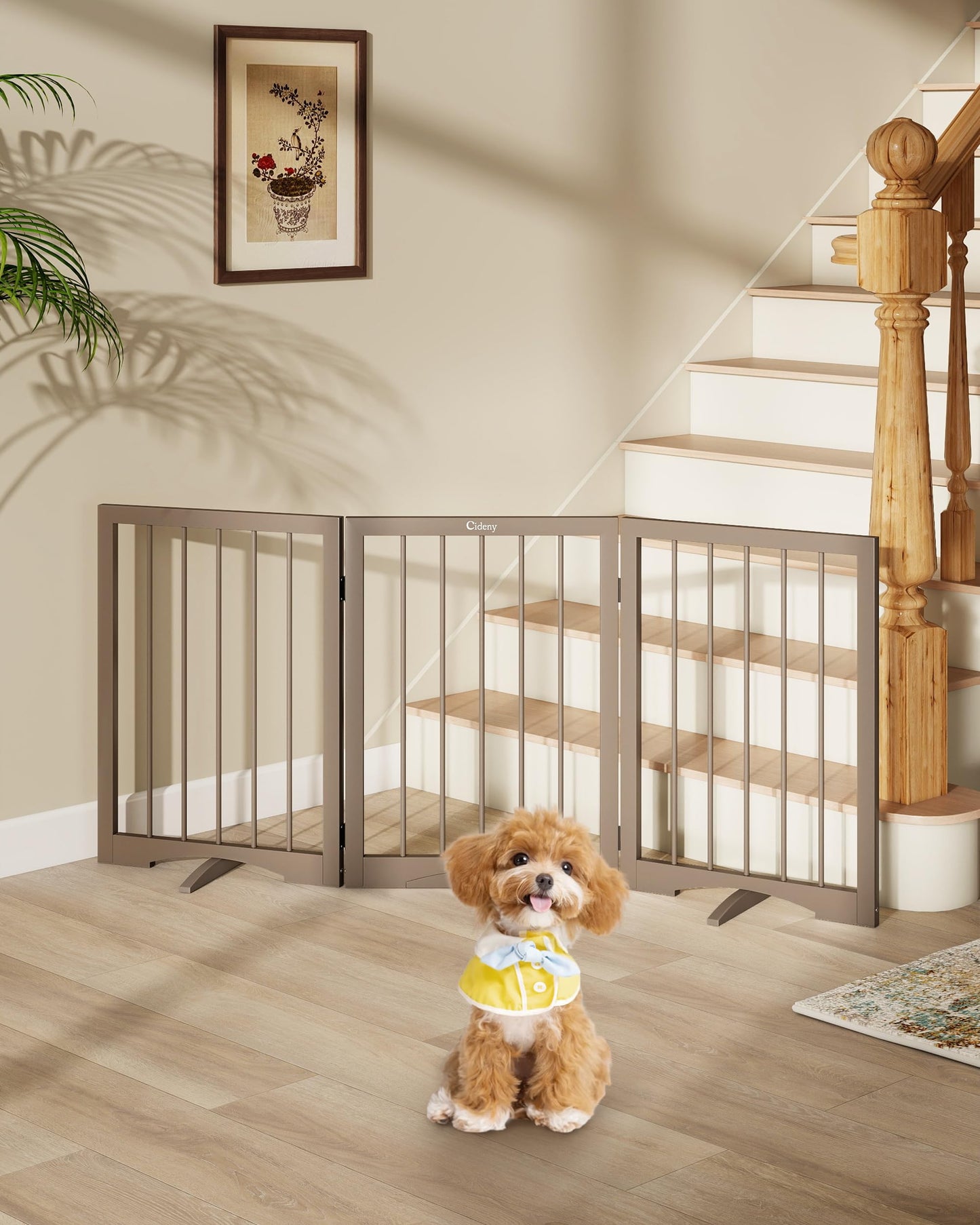 Freestanding Foldable Pet Gate with Stability Support Feet