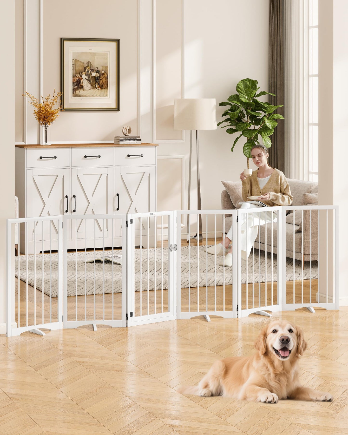 Freestanding Foldable Pet Gate with Stability Support Feet