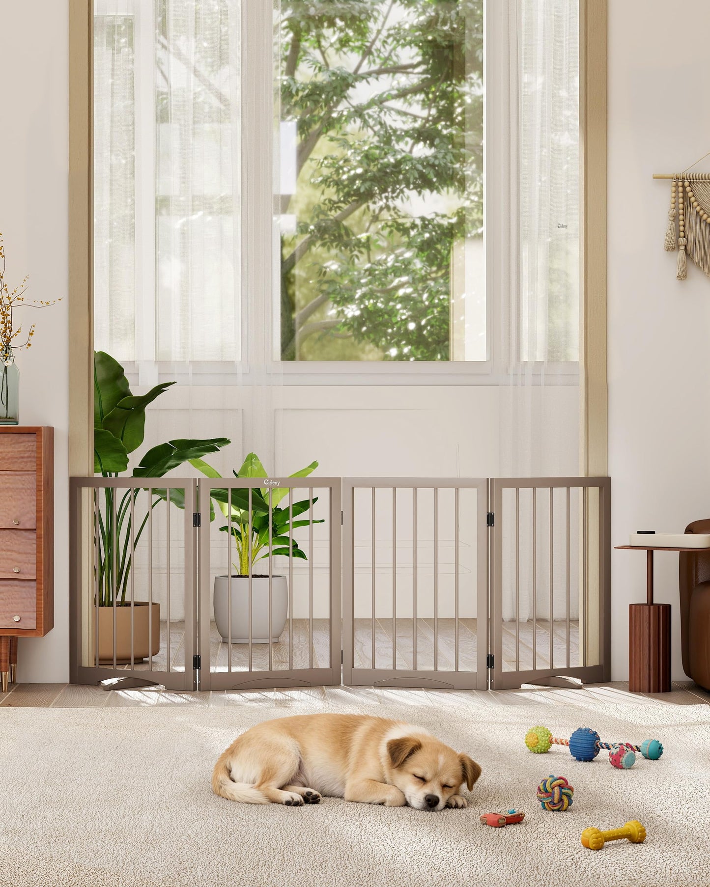 Freestanding Foldable Pet Gate with Stability Support Feet