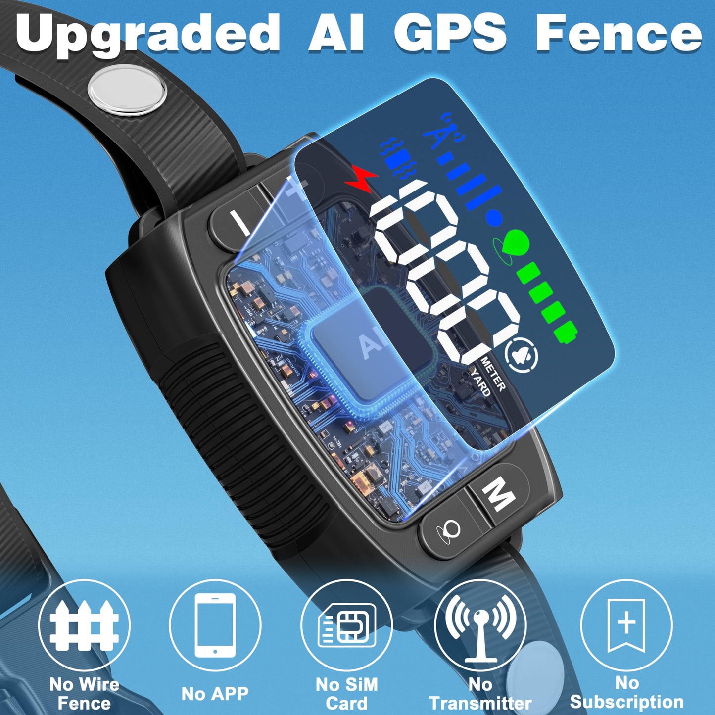 GPS Wireless Dog Fence with Adjustable 33–1000 Yard Range