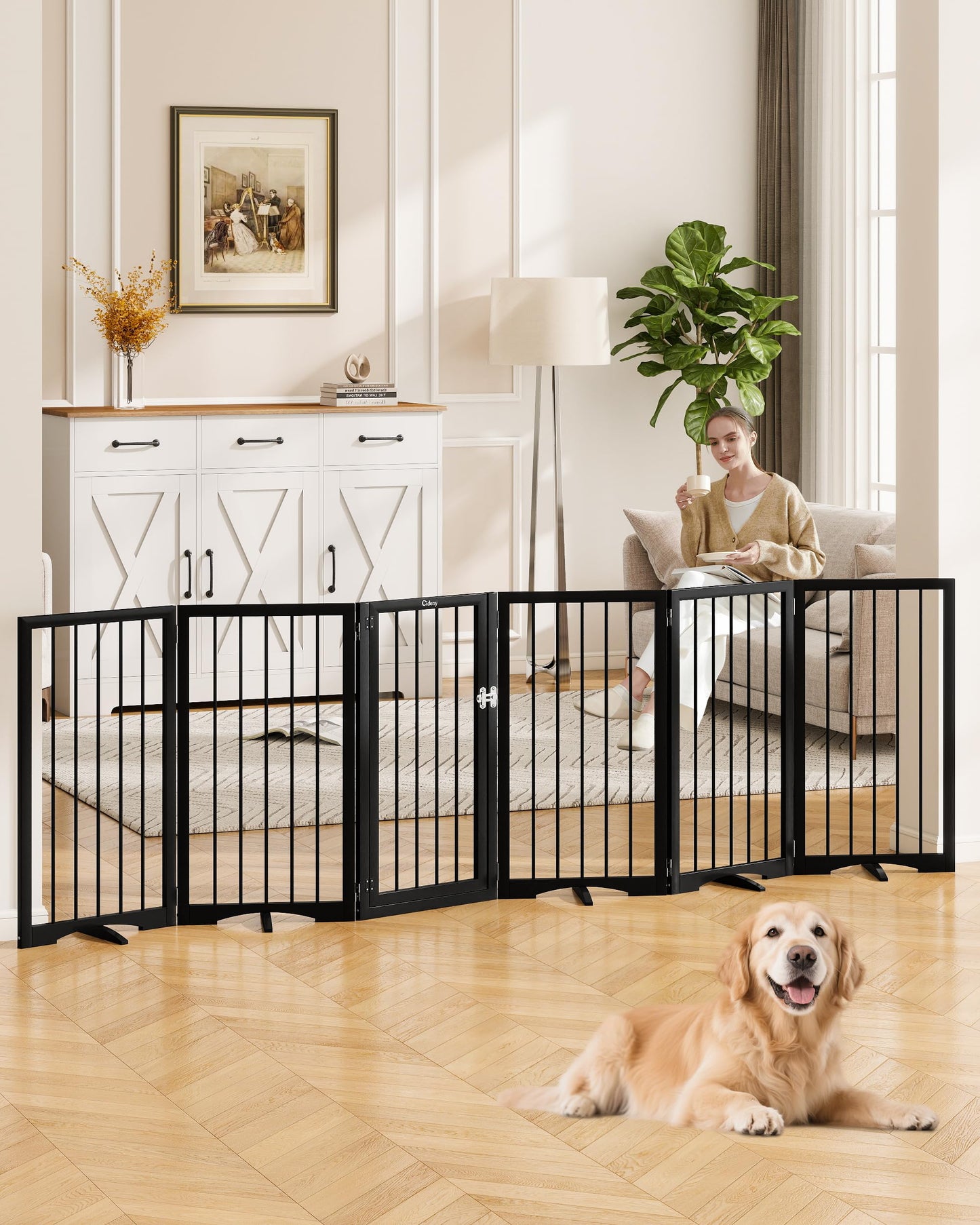 Freestanding Foldable Pet Gate with Stability Support Feet
