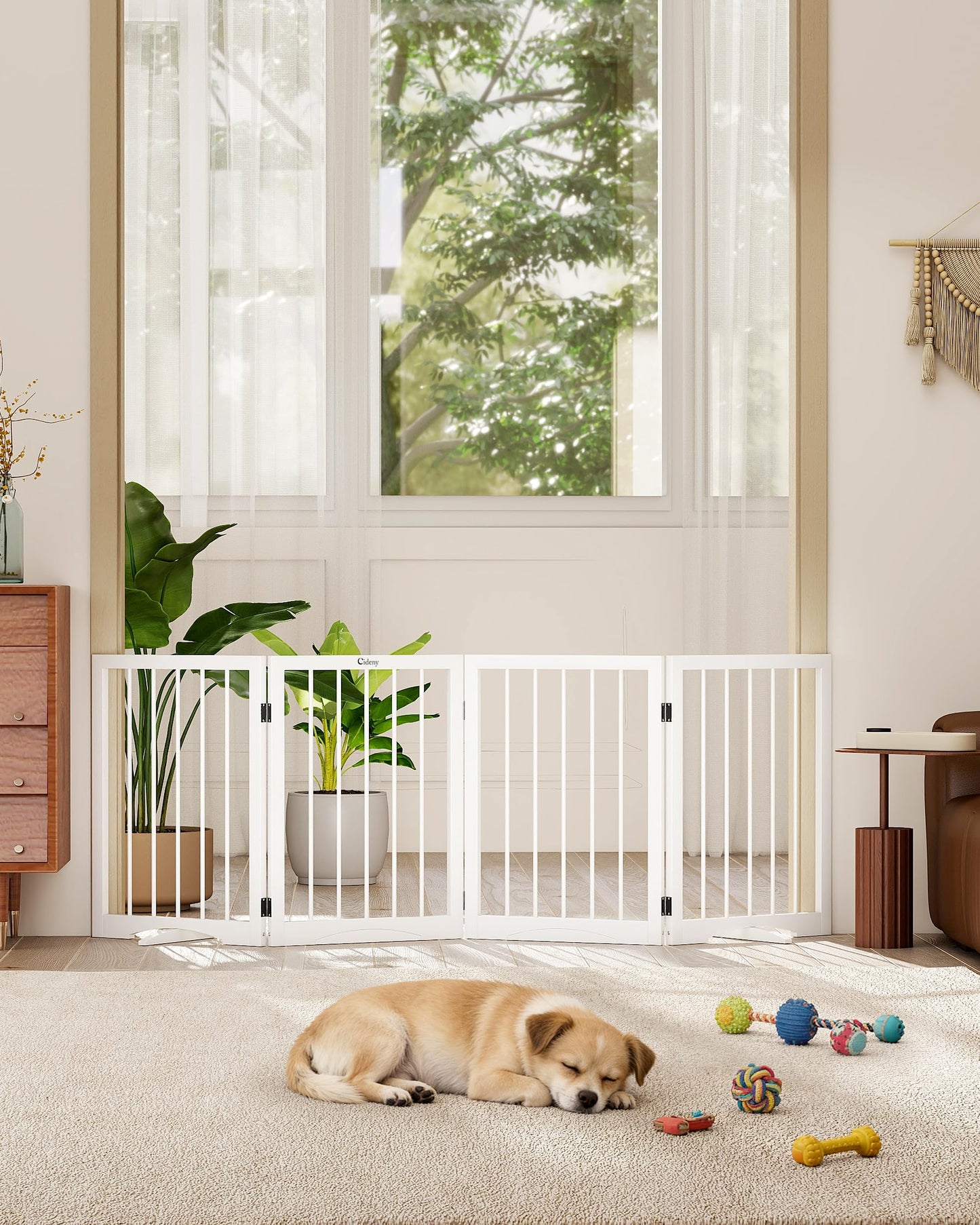 Freestanding Foldable Pet Gate with Stability Support Feet